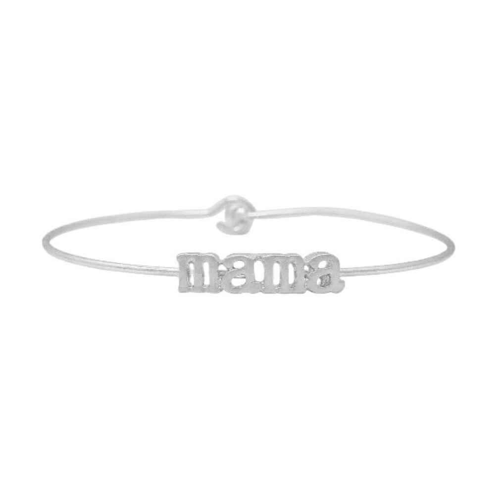 Silvertone Mama Inspirational Message Stencil Wire Hook Clasp Bangle Bracelet
